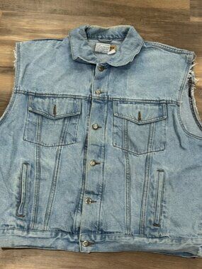VTG Wrangler Hero Cut Off Denim Jacket Vest Classic Trucker Mens 807201 Sz 1X